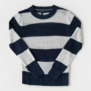 Banana Republic Inland Linen Striped Sweater Women's Size XS Navy/Cream Nautical